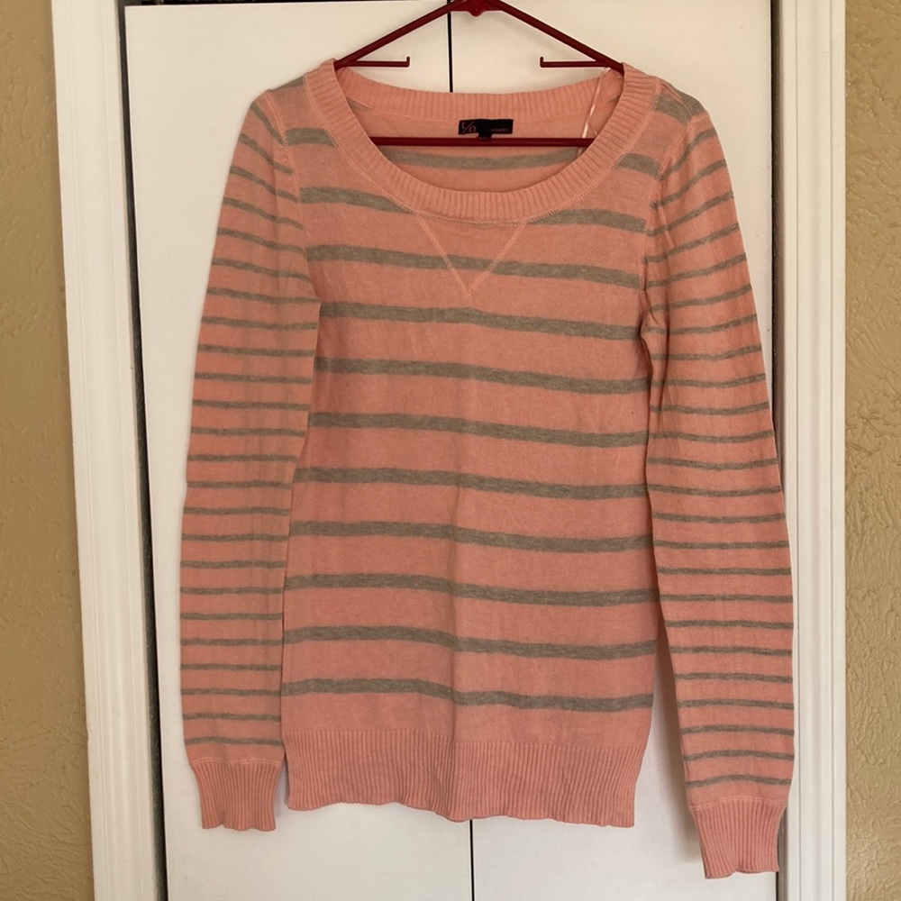 Striped Pink and Gray Women's Sweater, cardigan style